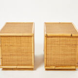 Pair of Italian bedside tables Dal Vera bamboo rattan brass 1970