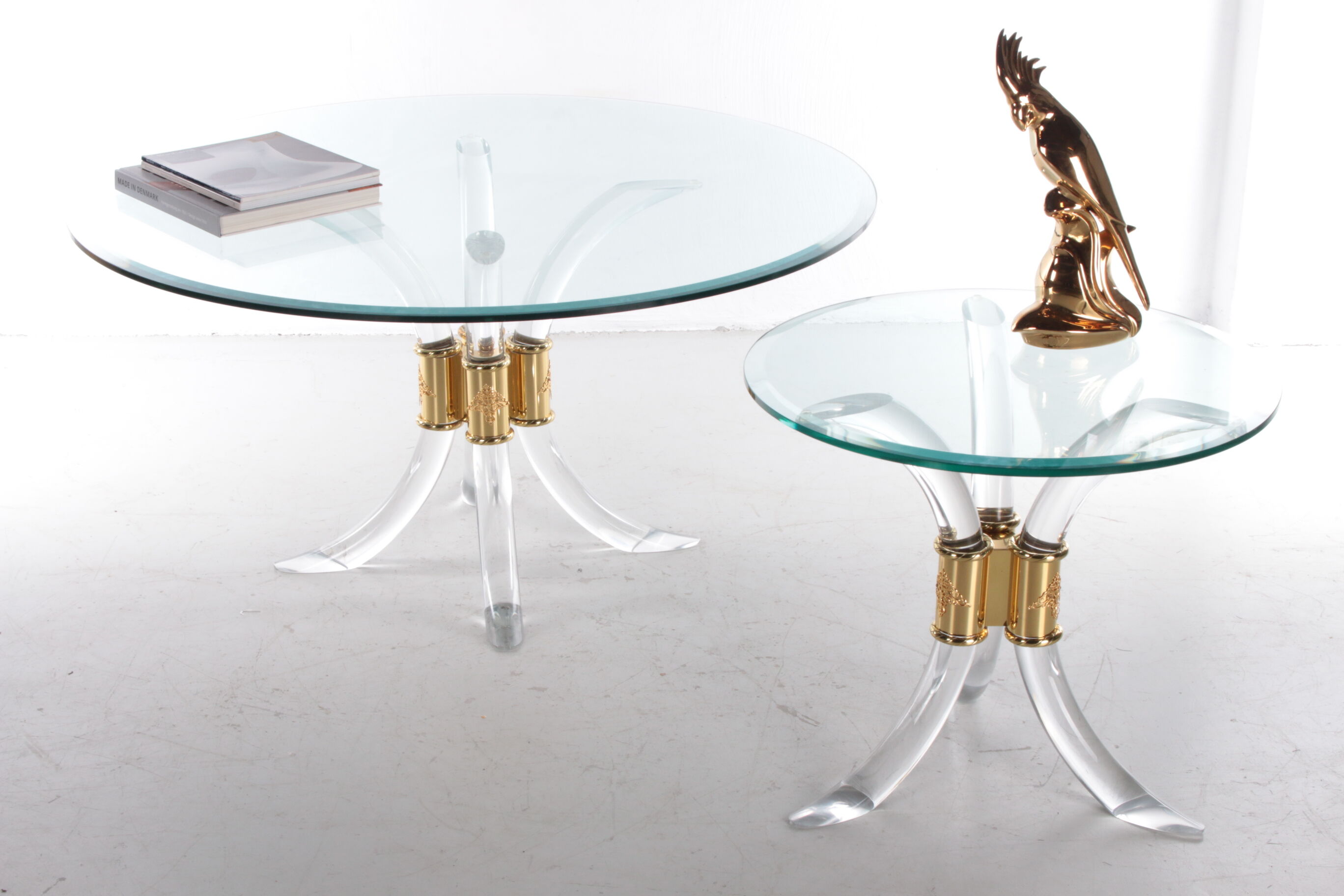 Hollywood regency coffee table with plexiglas side table, 1970 italy