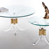 Hollywood regency coffee table with plexiglas side table, 1970 italy