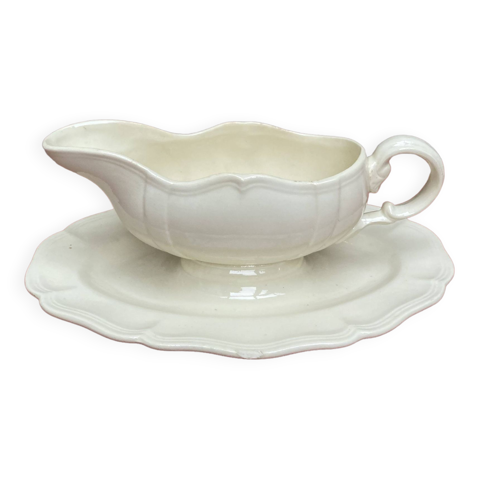 Digoin Sarreguemines ivory gravy boat with gadroons