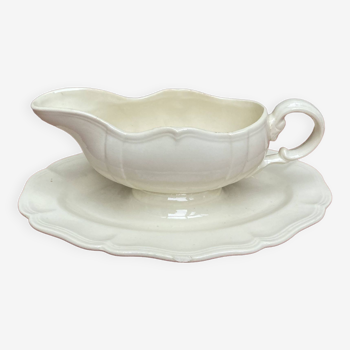 Digoin Sarreguemines ivory gravy boat with gadroons