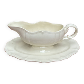 Digoin Sarreguemines ivory gravy boat with gadroons