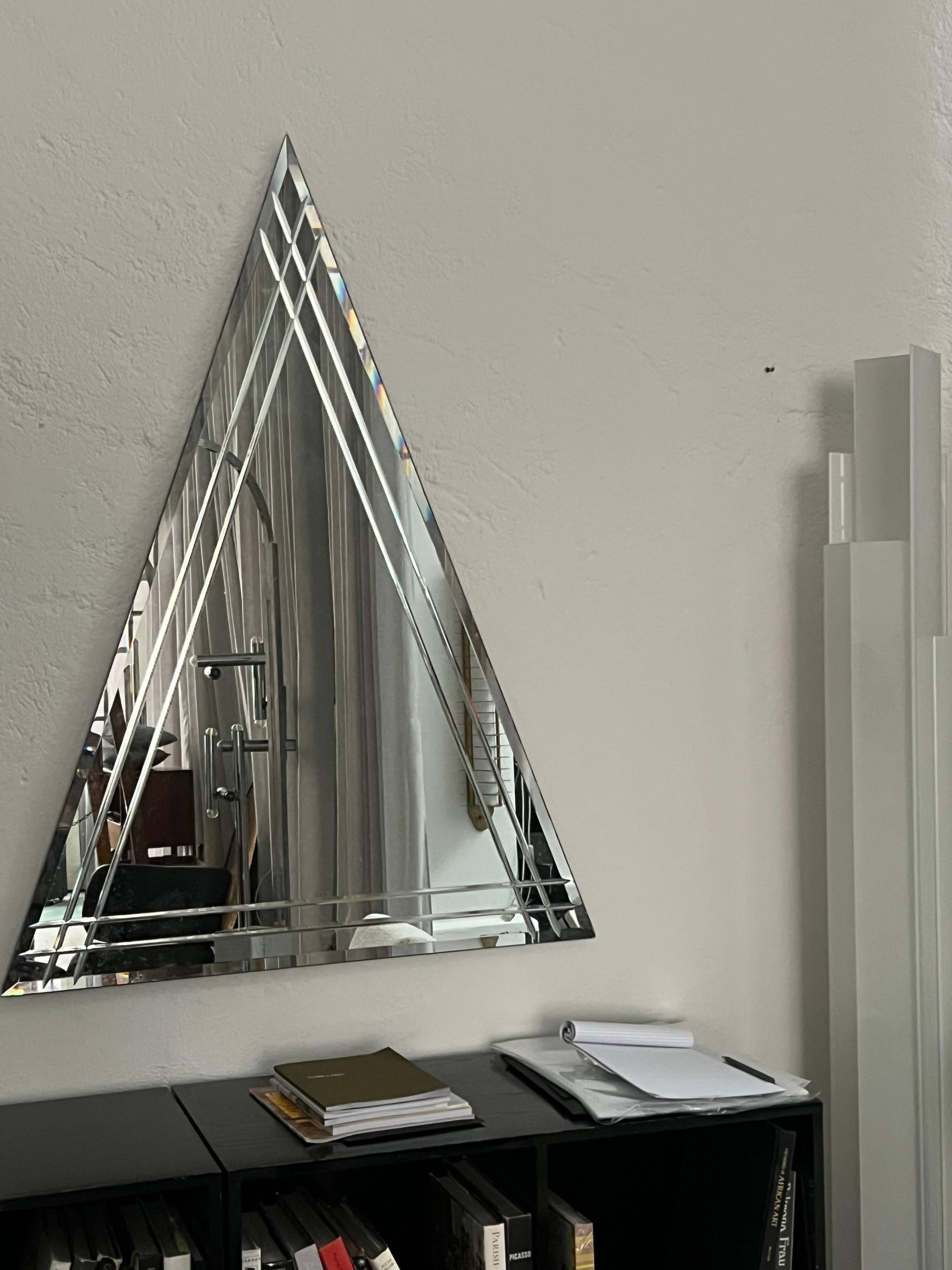 Vintage Big Triangular Wall Mounted Mirror with Beveled Decoration