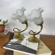 Pair of antique wall sconces with swan neck in brass, glass tulip.