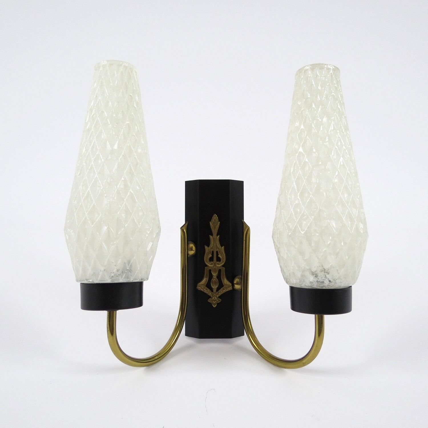 Set of 2 brass and glass wall lamps, 1950s