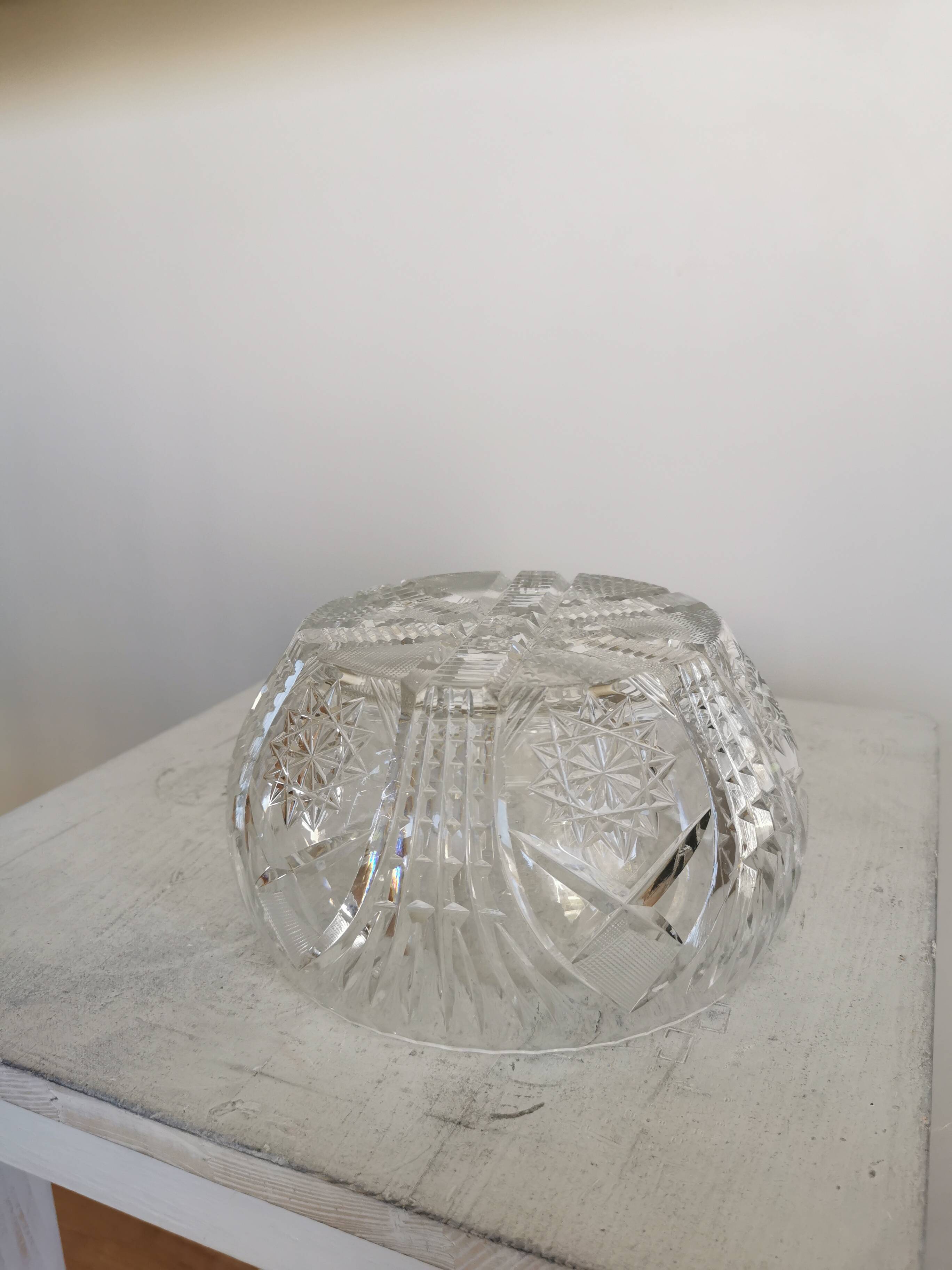 Bol en cristal de plomb vintage des années 1970 : pièce maîtresse de table bohémienne