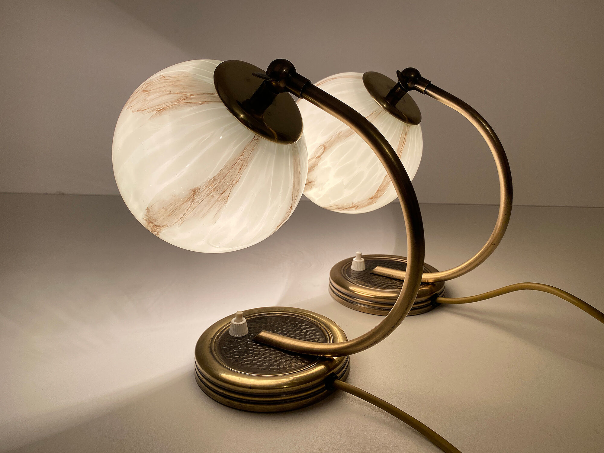 Pair of vintage lamp art deco bauhaus, 30s, marbled glass brass