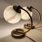 Pair of vintage lamp art deco bauhaus, 30s, marbled glass brass