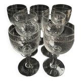 7 wine glasses – Blown, cut and guilloché glass