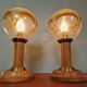 Pair of wooden and blown glass lamps, Honsel Leuchten, 1970s