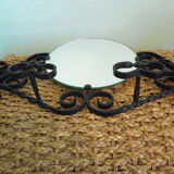 Vintage wall coat rack with mirror, 4 hooks, wrought iron