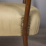 PAIR OF VINTAGE 1940S ARMCHAIRS IN WOOD AND FABRIC, ITALIAN DESIGN