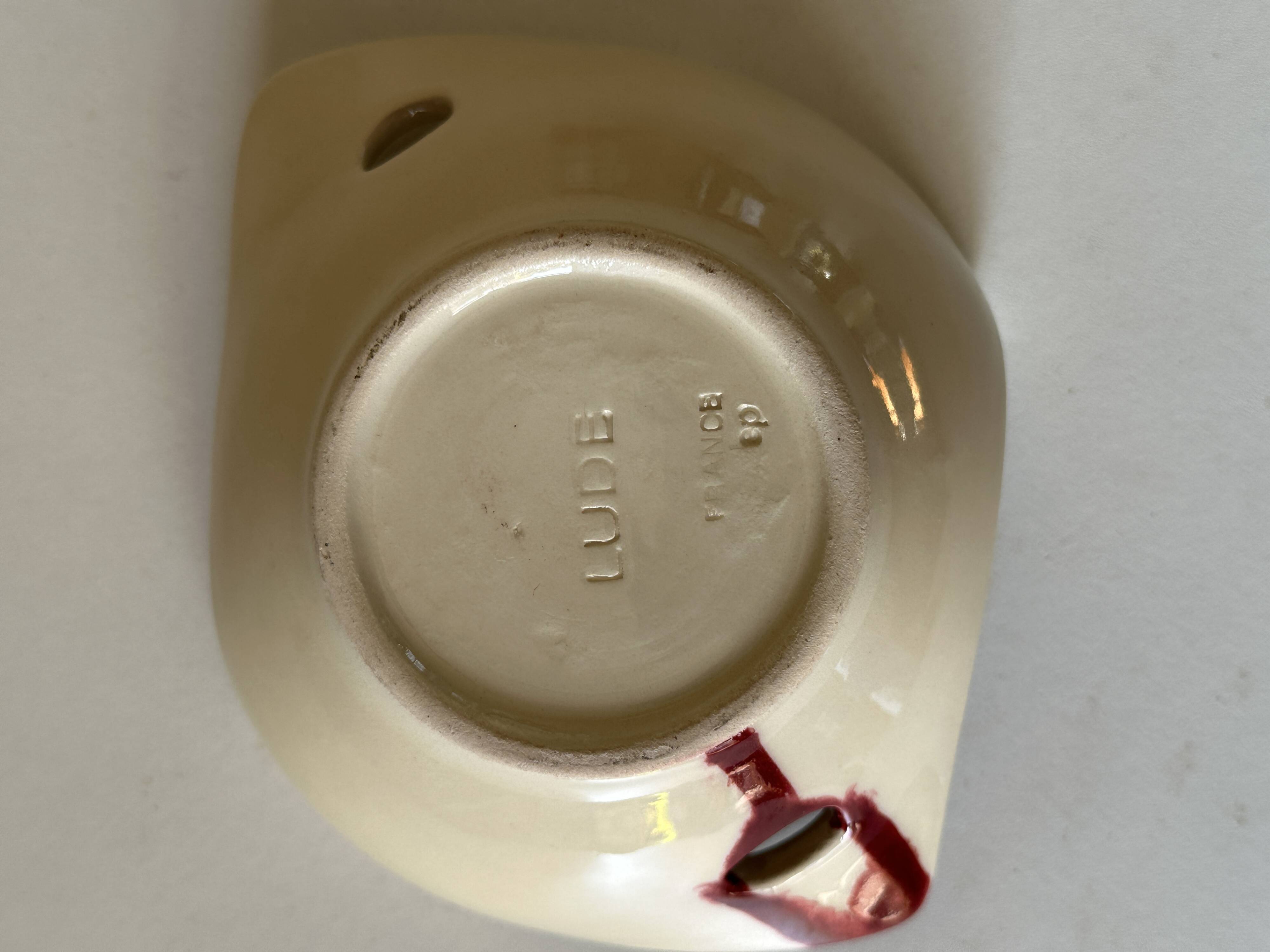 Ceramic empty pocket bowl signed Lude France 1960s