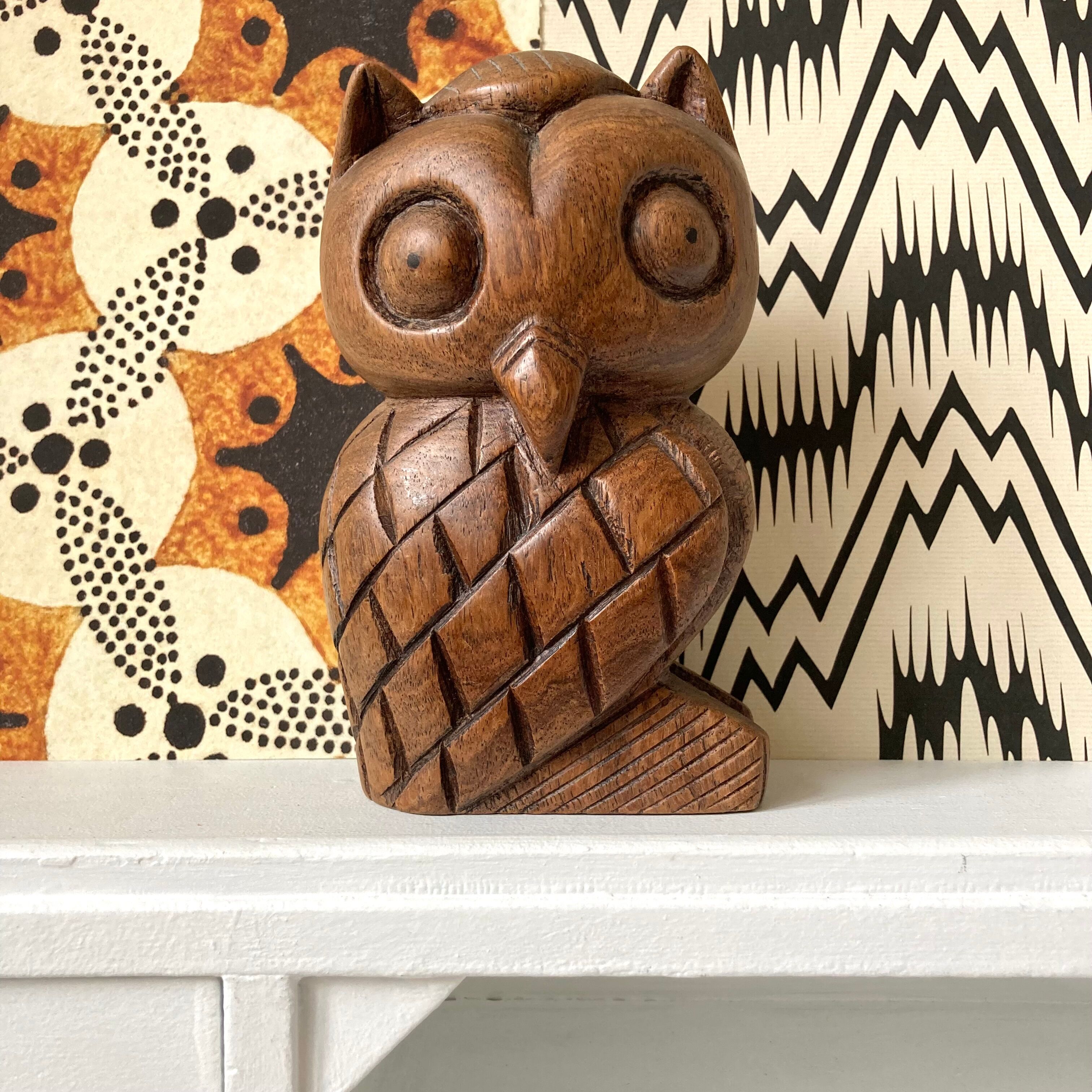 Owl in carved wood