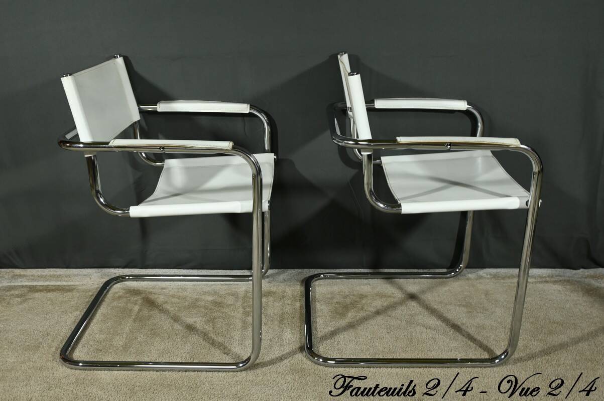 S33 armchairs in leather, attributed to M. Stam for Fasem, Italy – 1970