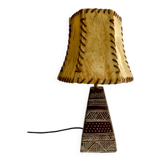 Africanist lamp scarified stone, fabric cable 2m