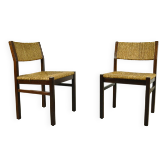 Set of 2 vintage dining chairs with reed seat by Pastoe, 1970s