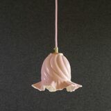 Old pendant light in pink and white painted glass, French pendant light - delivered with socket and cable