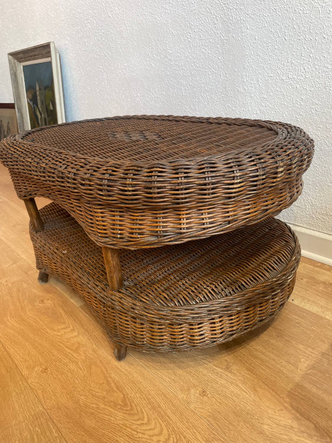 Two-top woven rattan coffee table