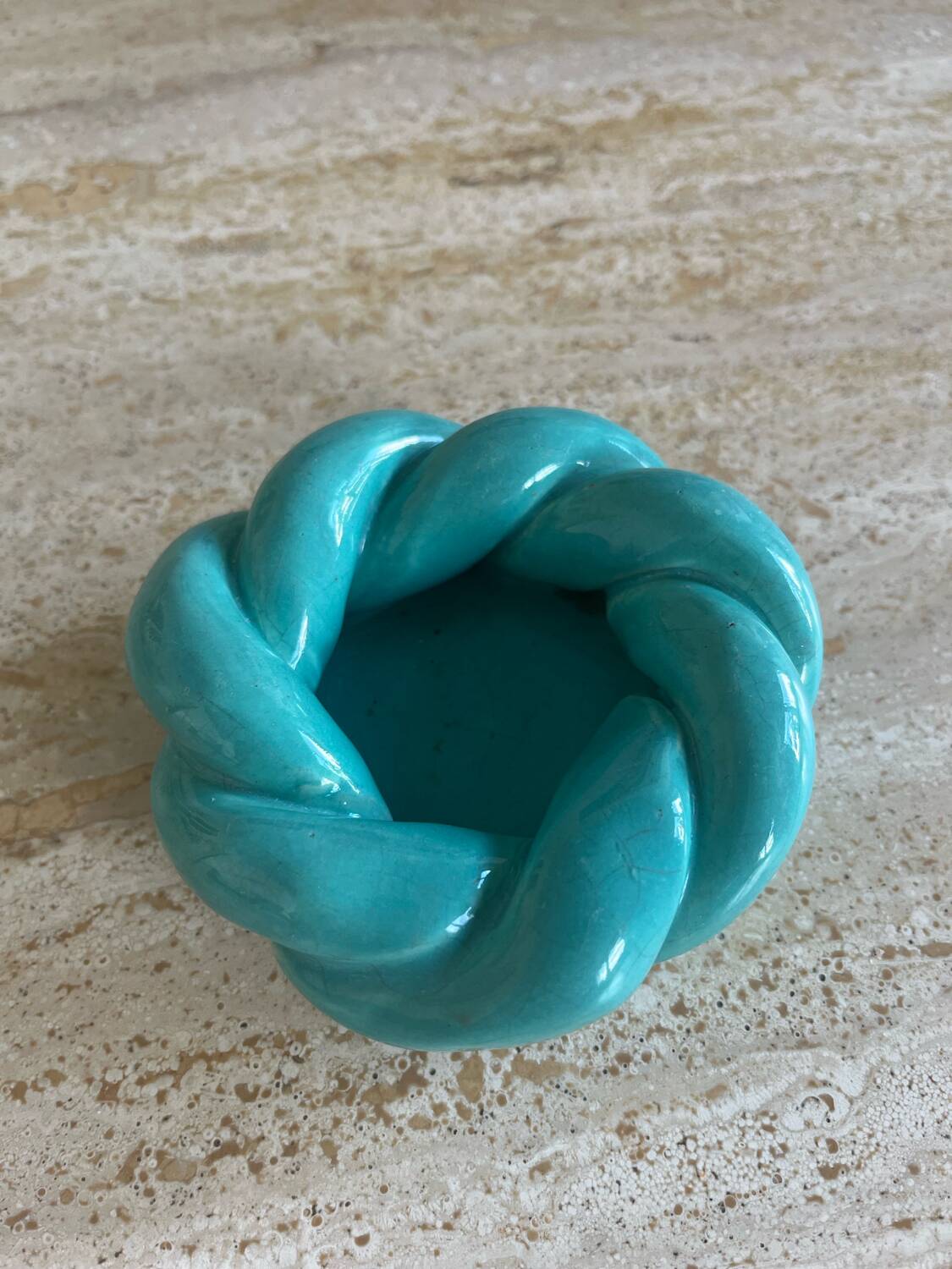 Turquoise blue twisted ceramic candle holder