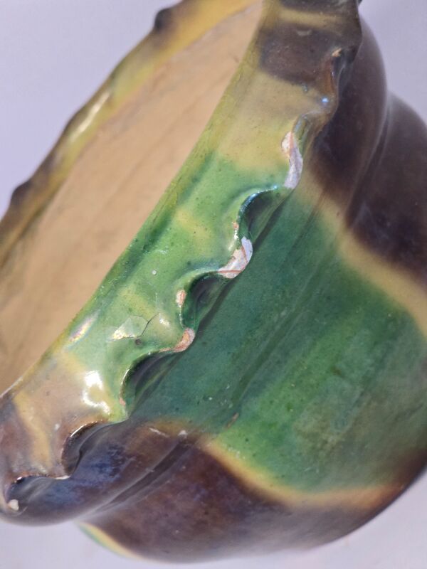 Ancien Pot de fleur jardinière  cache pot terre cuite vernissée