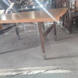 Dining table with extensions in walnut and mahogany and chrome around 1960