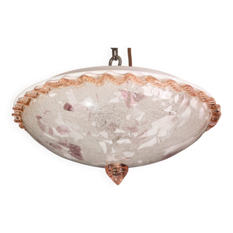 Charmant plafonnier italien en verre de Murano multicolore et rose, Murano,