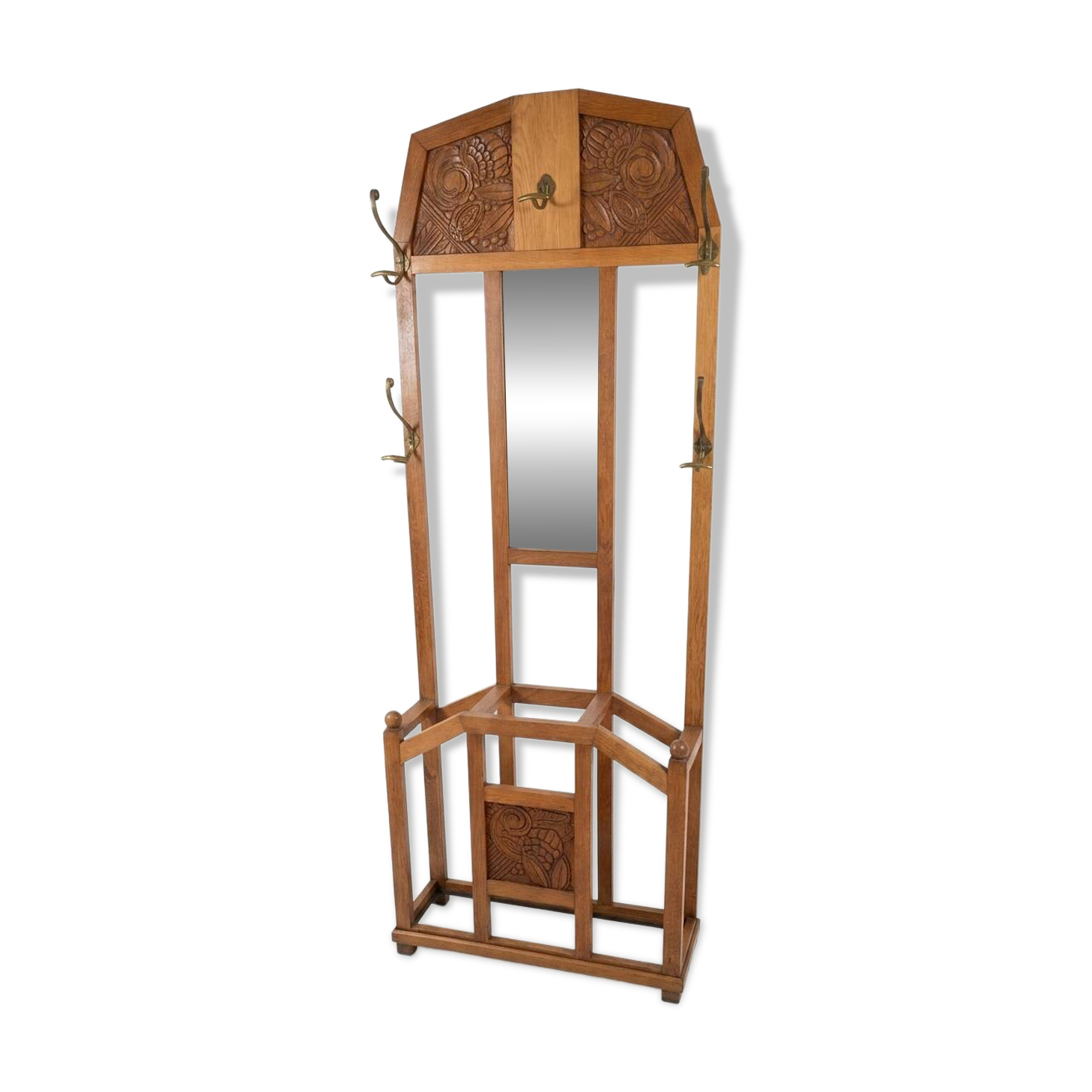 Art Deco coat rack wardrobe in solid oak