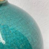 Cracked and signed ceramic ball lamp base, blue-green tones