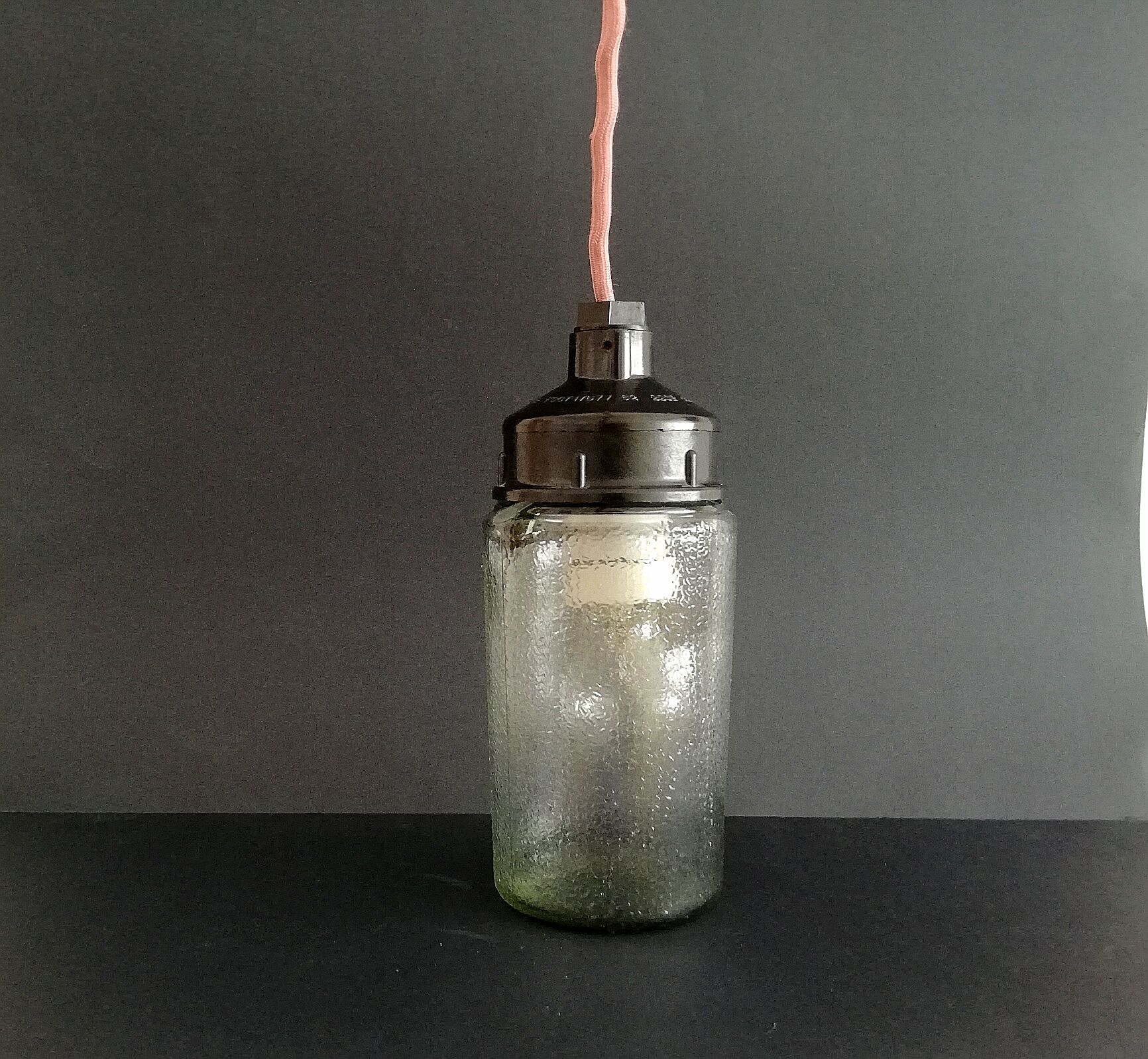 1990s Russian Soviet glass mason jar table lamp lantern Industrial