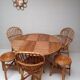 Bamboo table with extensions, 3 chairs and 3 stools from the 1960s.