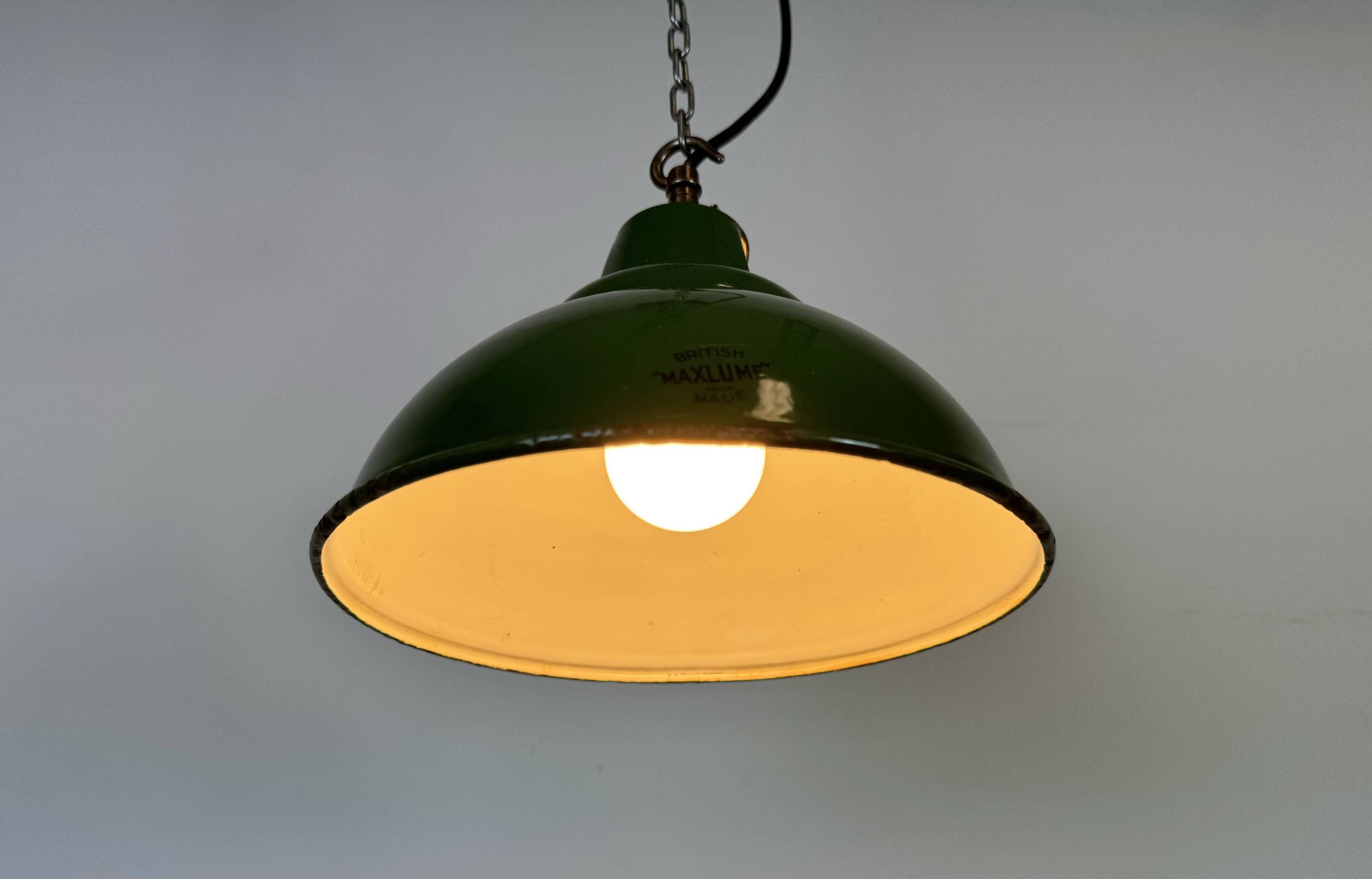 Industrial Green Enamel Factory Pendant Lamp from Maxlume, 1960s