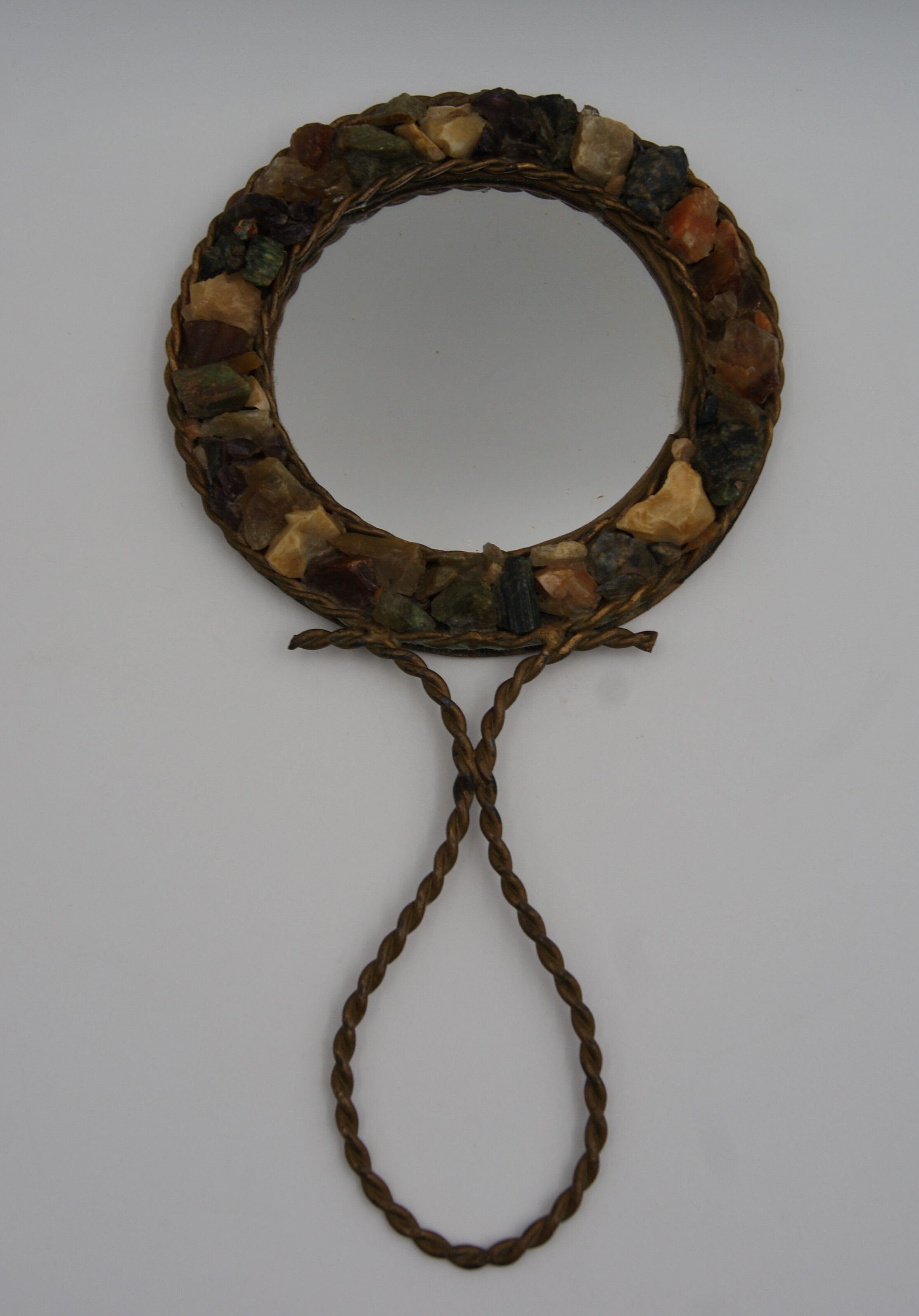 Vintage stone brass hand mirror