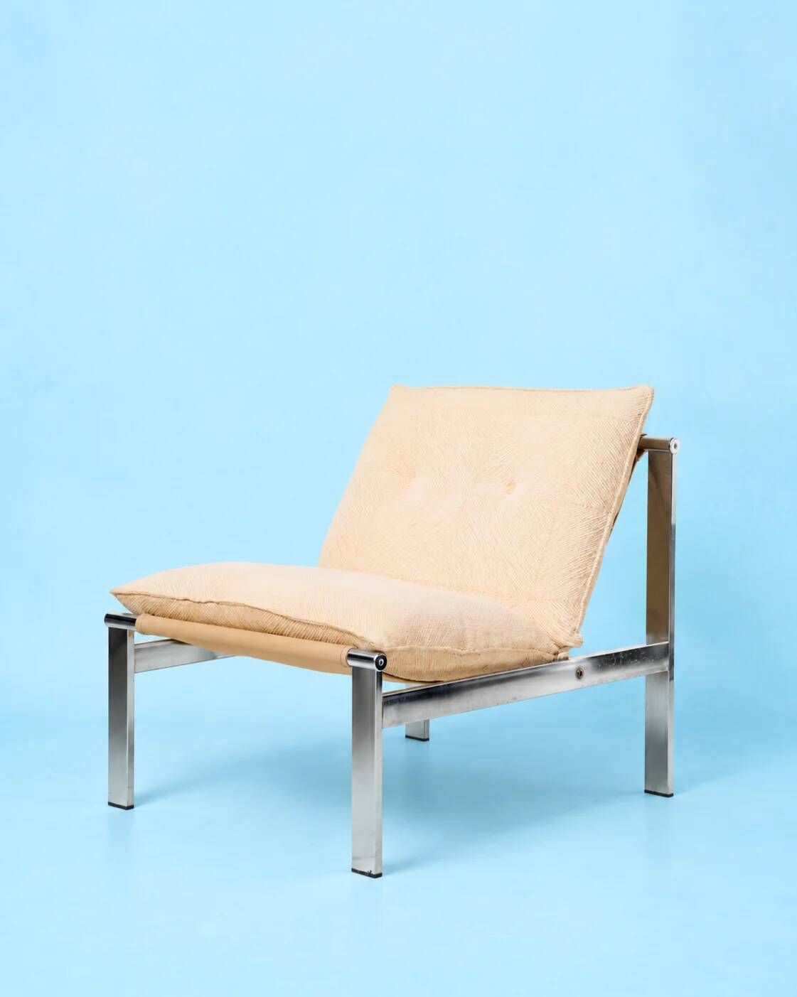 Beige armchair with chrome frame (1 of 2), Italy, 1980s