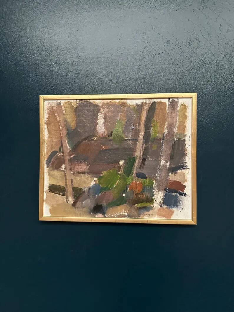 Swedish Oil on Panel“Composition” by Nils Folke Knafve –Vintage & Framed