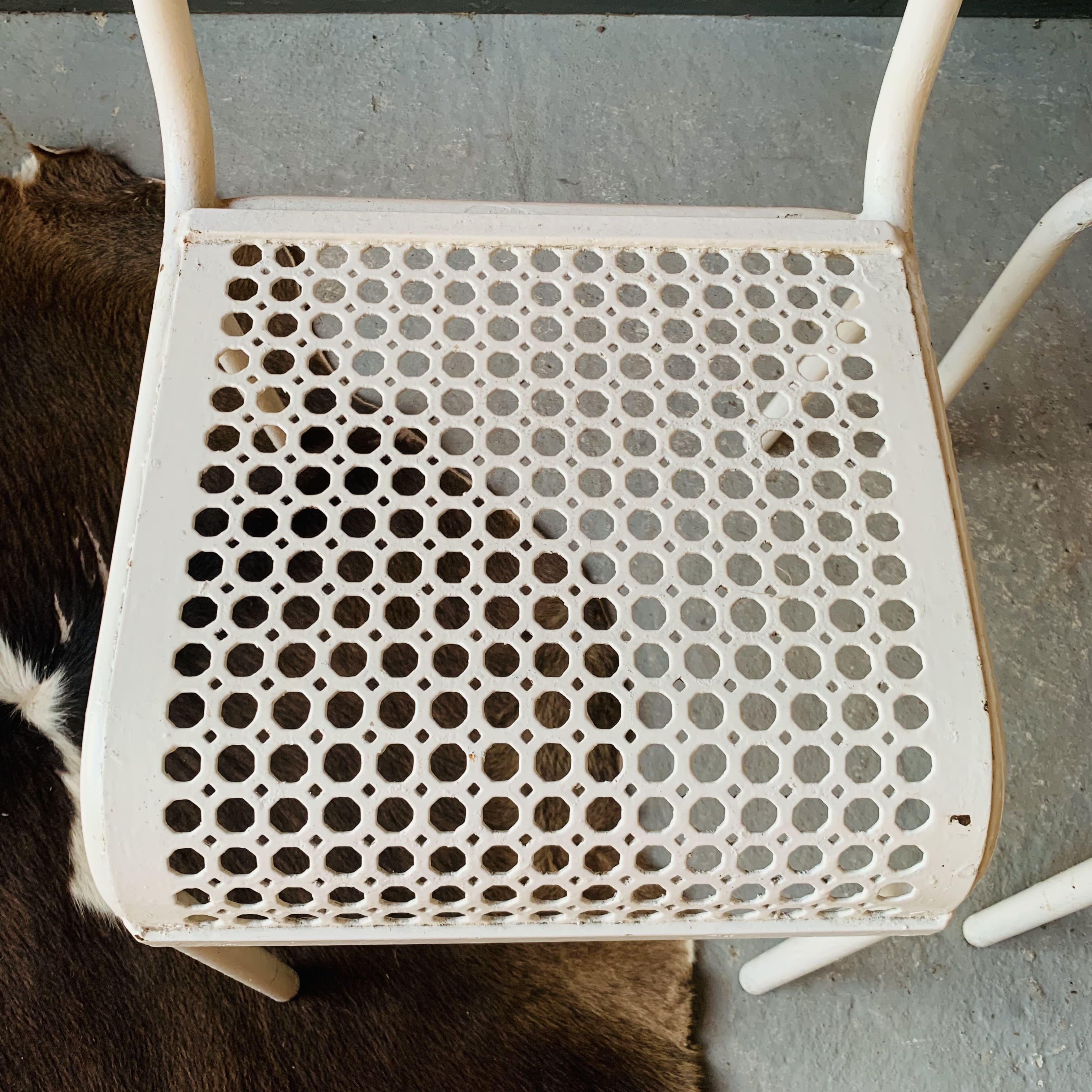 Series of 3 perforated metal chairs