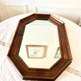 Vintage dark wood octagonal mirror