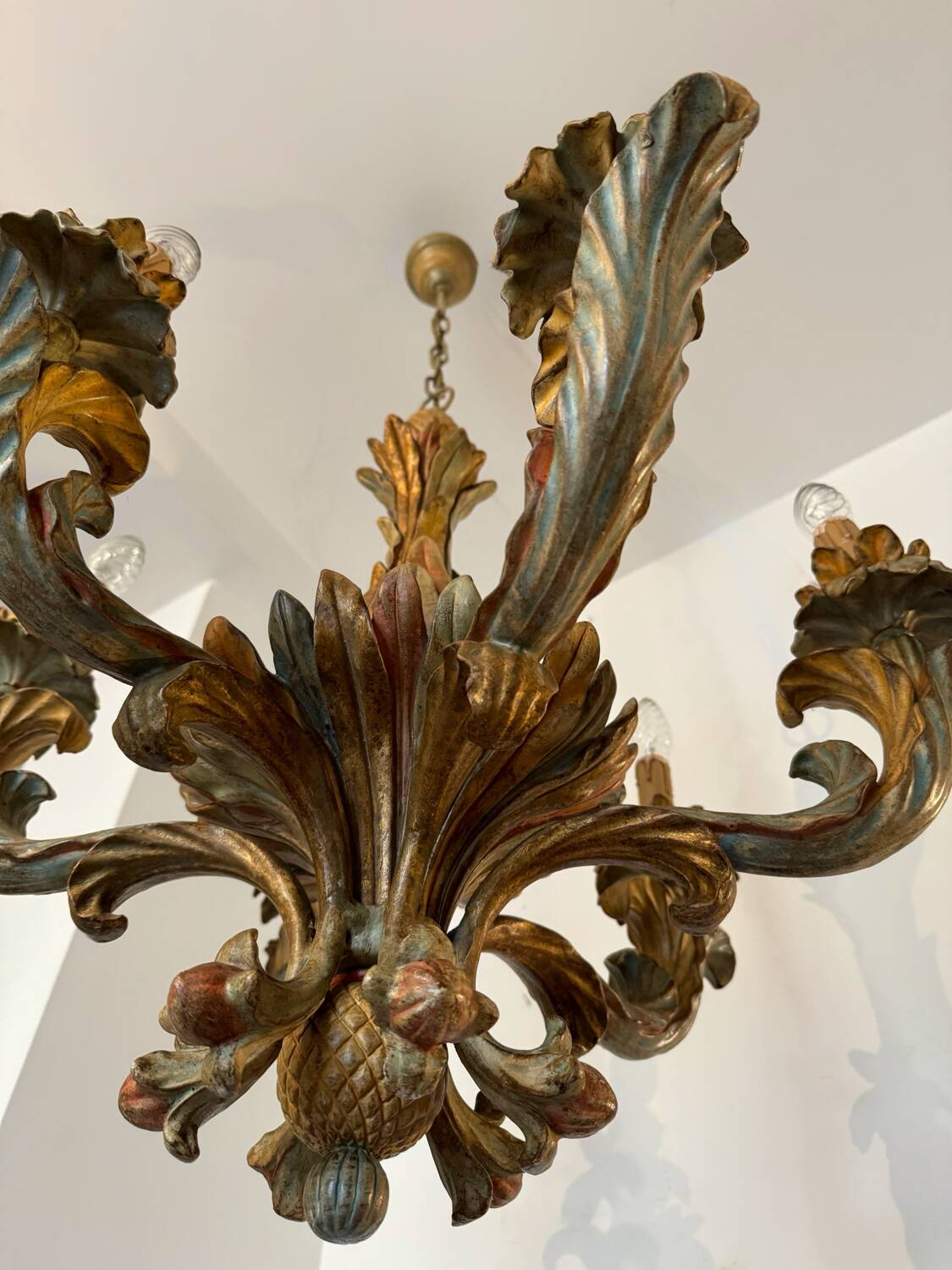 70s Hollywood Regency style chandelier in carved wood