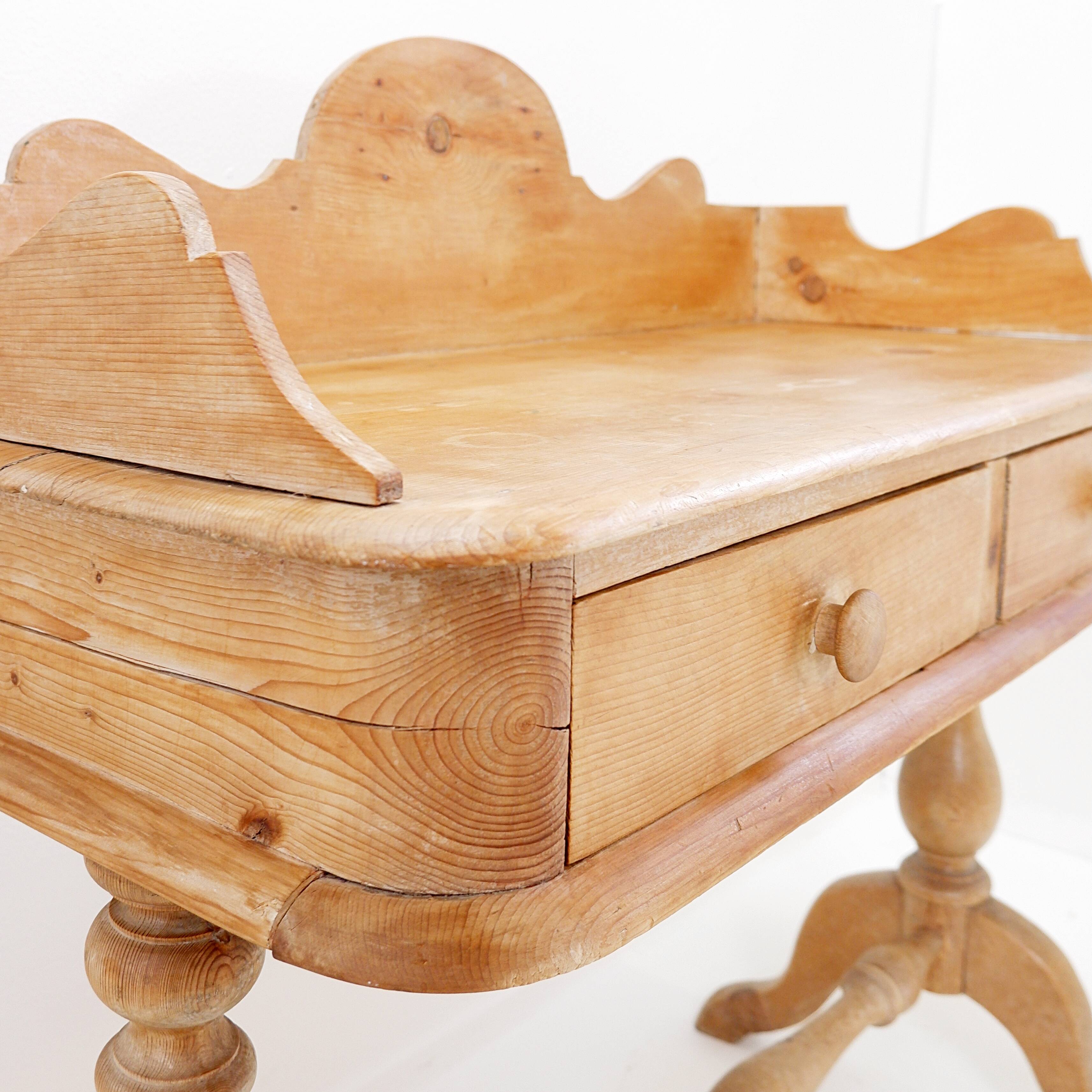 Antique English Pine 2 Drawer Desk - 1950s