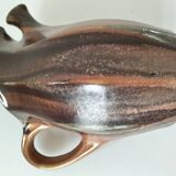 Vintage Belgian ceramic sculptural pitcher in chocolate brown.