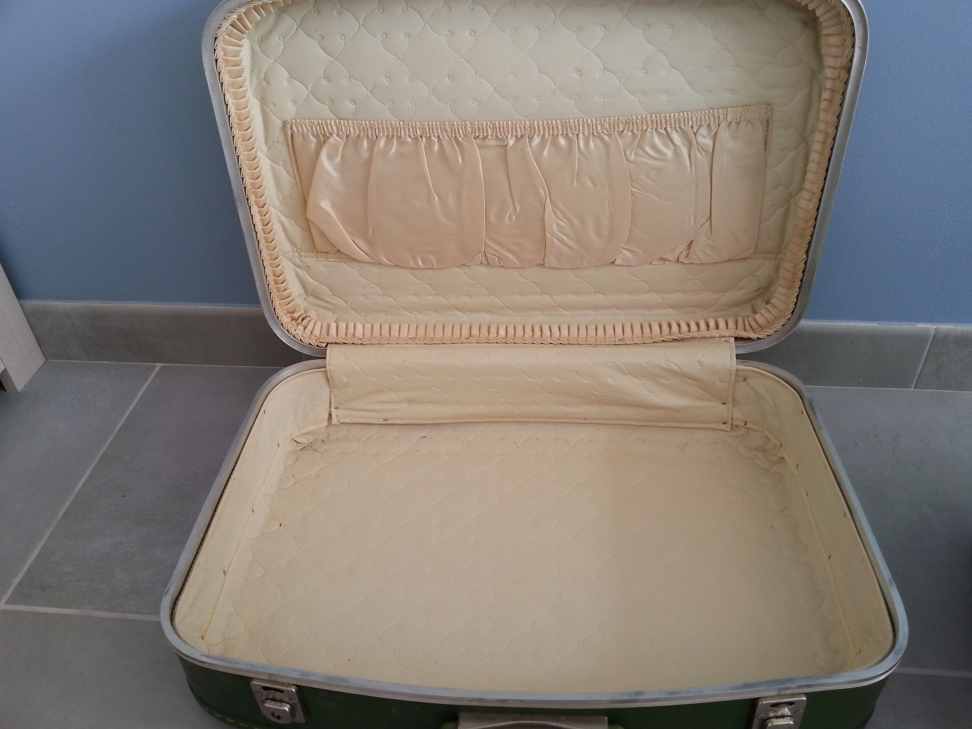Lot de 2 valises vertes vintage