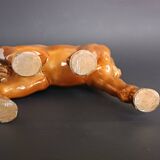 Ceramic horse sculpture with wild glaze and gold, signed Art Deco.