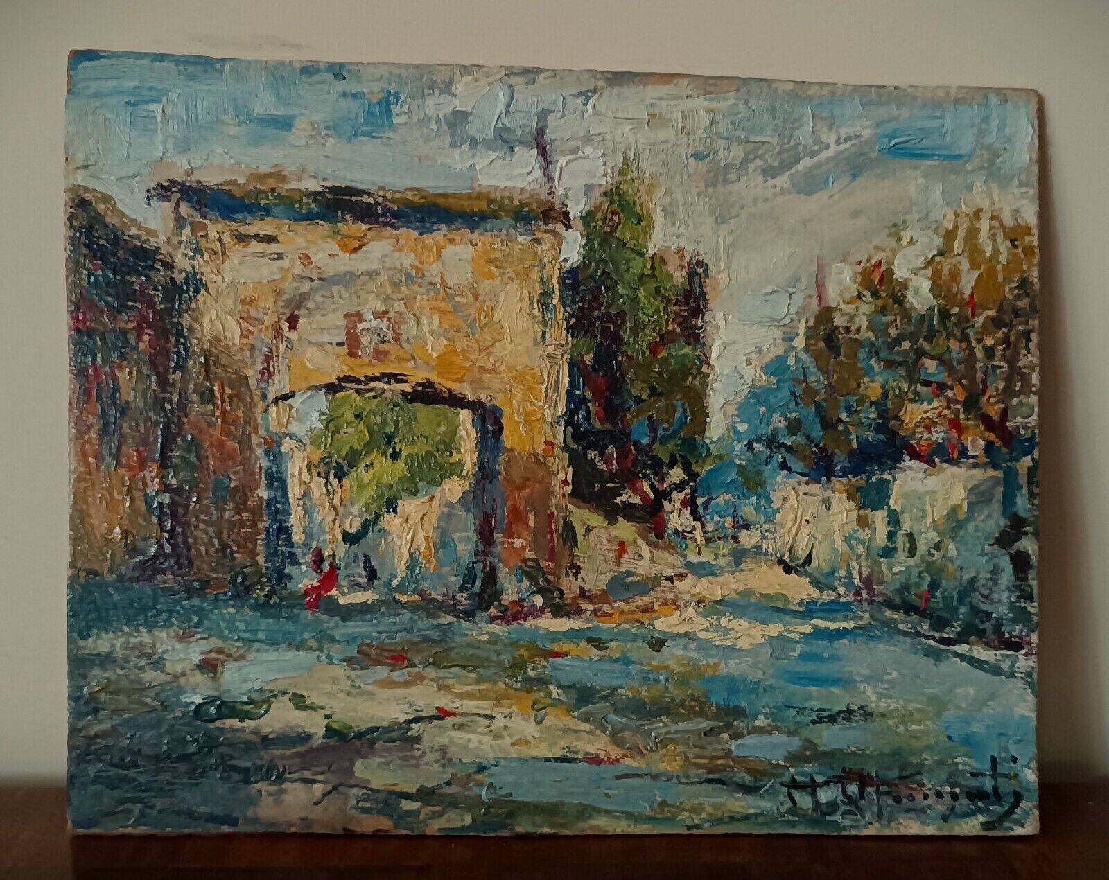 Impressionist oil painting on cardboard, France, early 1900s