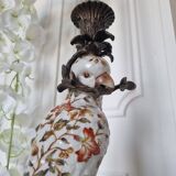Parrot Candle Holder, Enameled Porcelain and Bronze, Late 19th Century