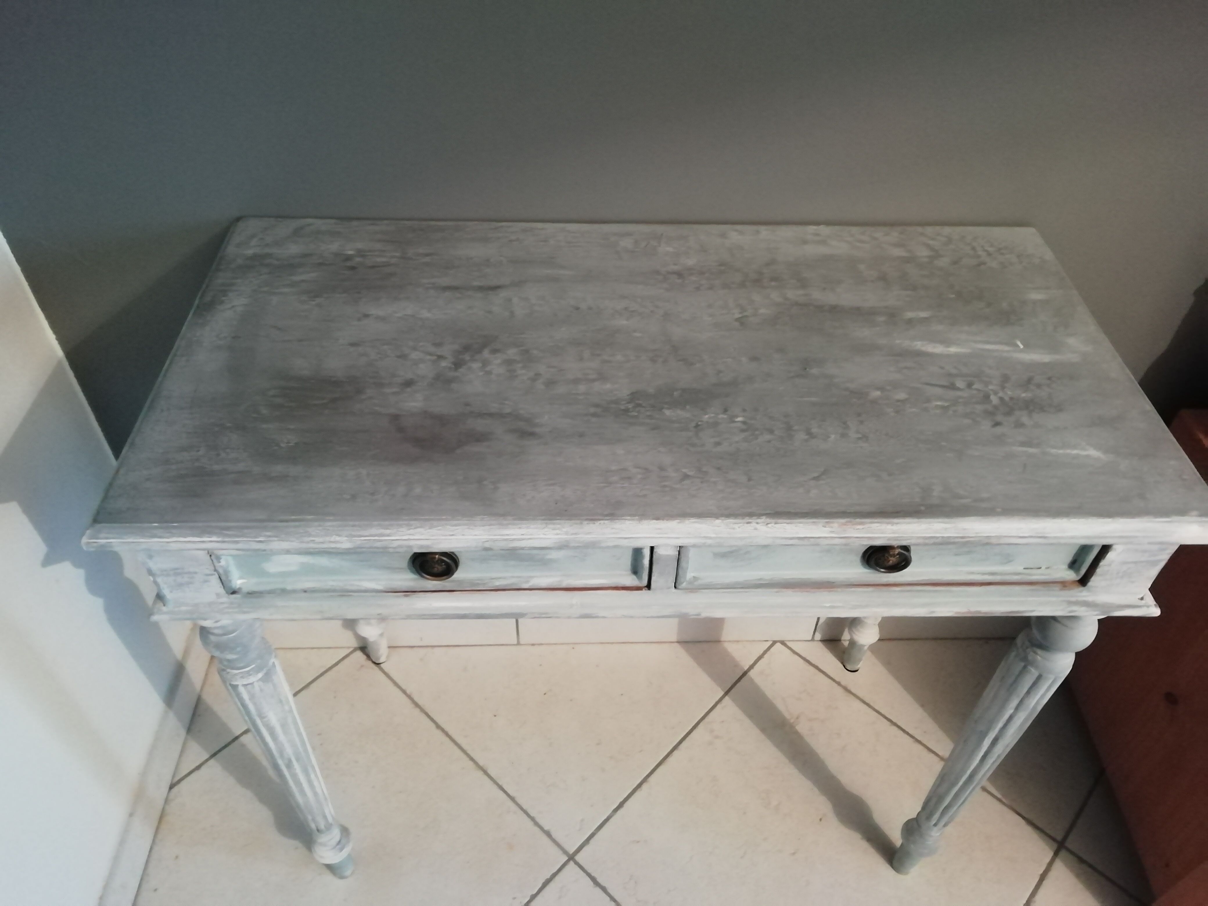 Desk / console painted and patinated 2 drawers