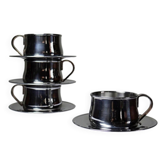Set of 4 stainless steel espresso cups 18/10, Inoxriv Italy, vintage 1970–1990