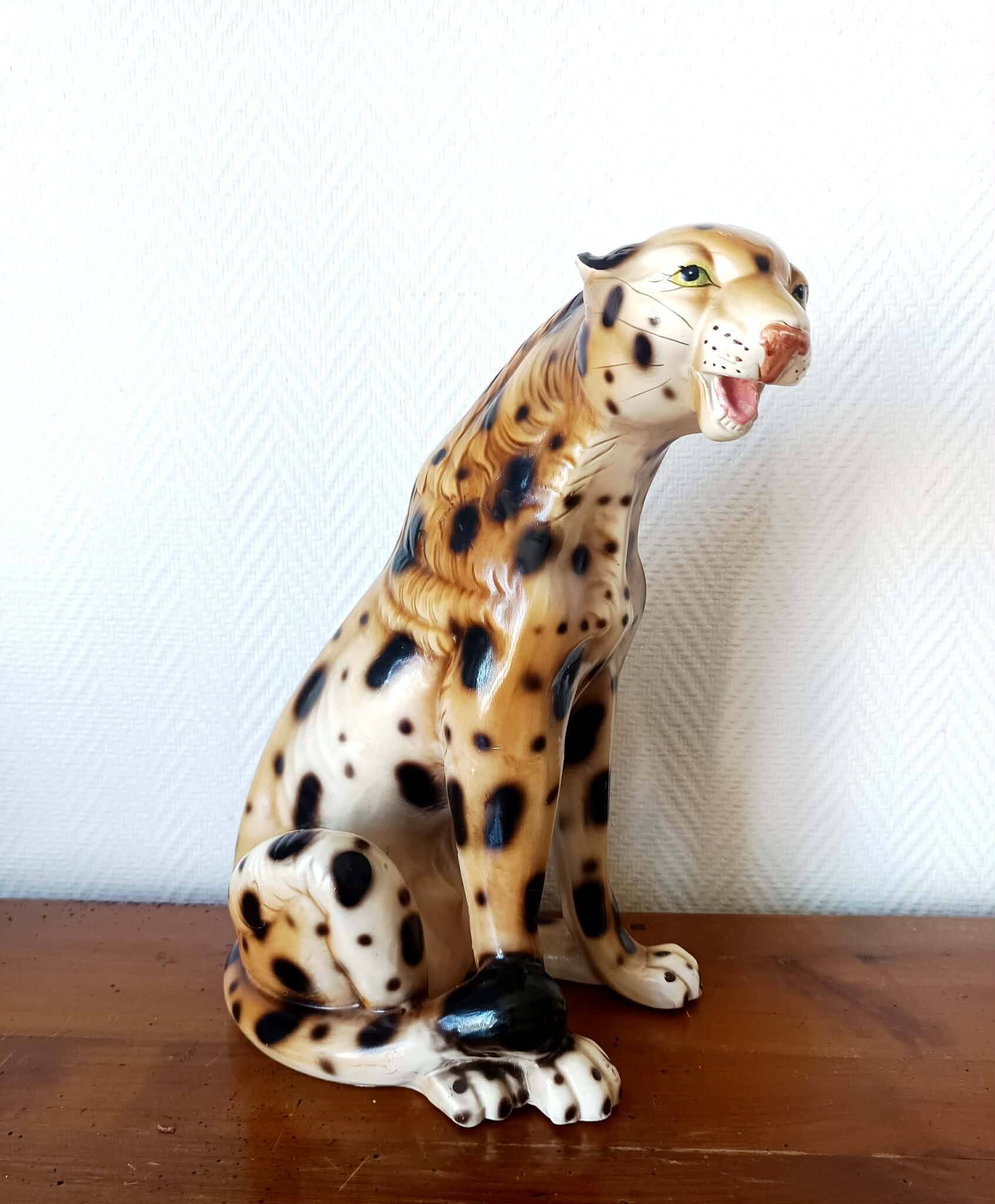 Vintage ceramic leopard, Italy 1970