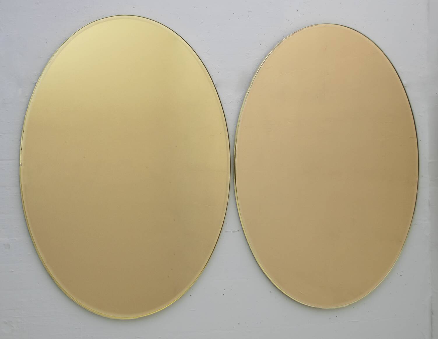 Pair of Mid-Century Modern Italian Oval Mirrors Brass and Bronzed Mirror,70