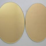 Pair of Mid-Century Modern Italian Oval Mirrors Brass and Bronzed Mirror,70