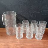 1970s glass orangeade set, 6 vintage Luminarc glasses and pitcher